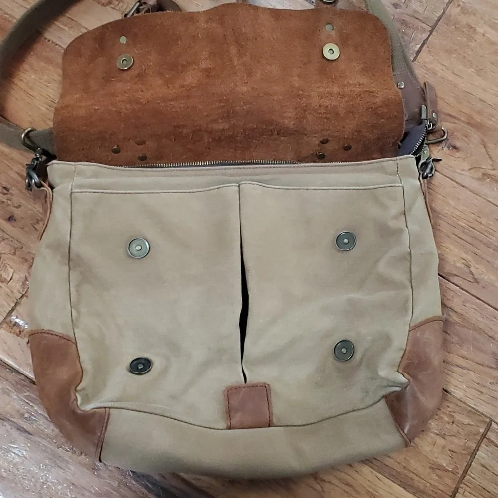 Tiding leather and canvas messenger laptop bag